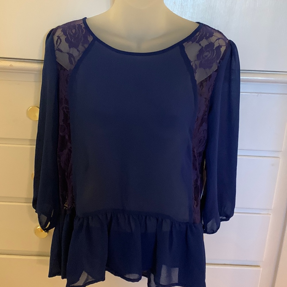Charming Charlie Navy laced top very elegant on!